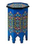Blue Moroccan hand-painted octagonal wooden side table 
