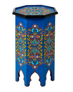 Blue Moroccan hand-painted octagonal wooden side table 