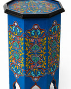 Hand-painted wooden side table with Moroccan arabesque details 