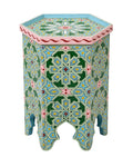 Pastel green Moroccan hand-painted hexagonal wooden side table 