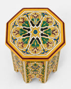 handmade wooden nightstand with intricate Moroccan art styling for premium boho home decor.